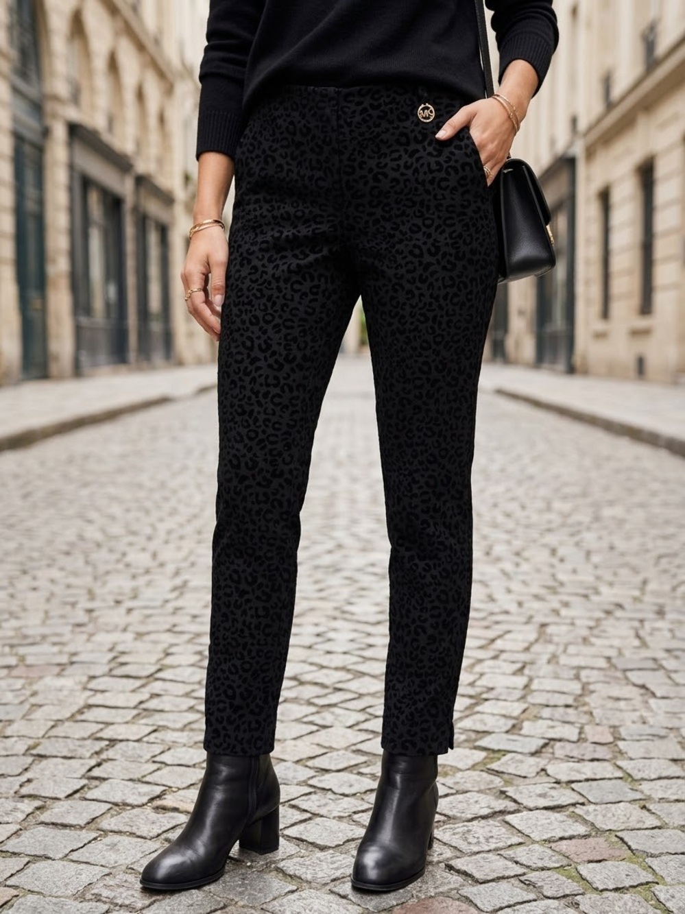 Michael Kors Women’s Size S US  High Rise Animal Print Flocked Pants Black